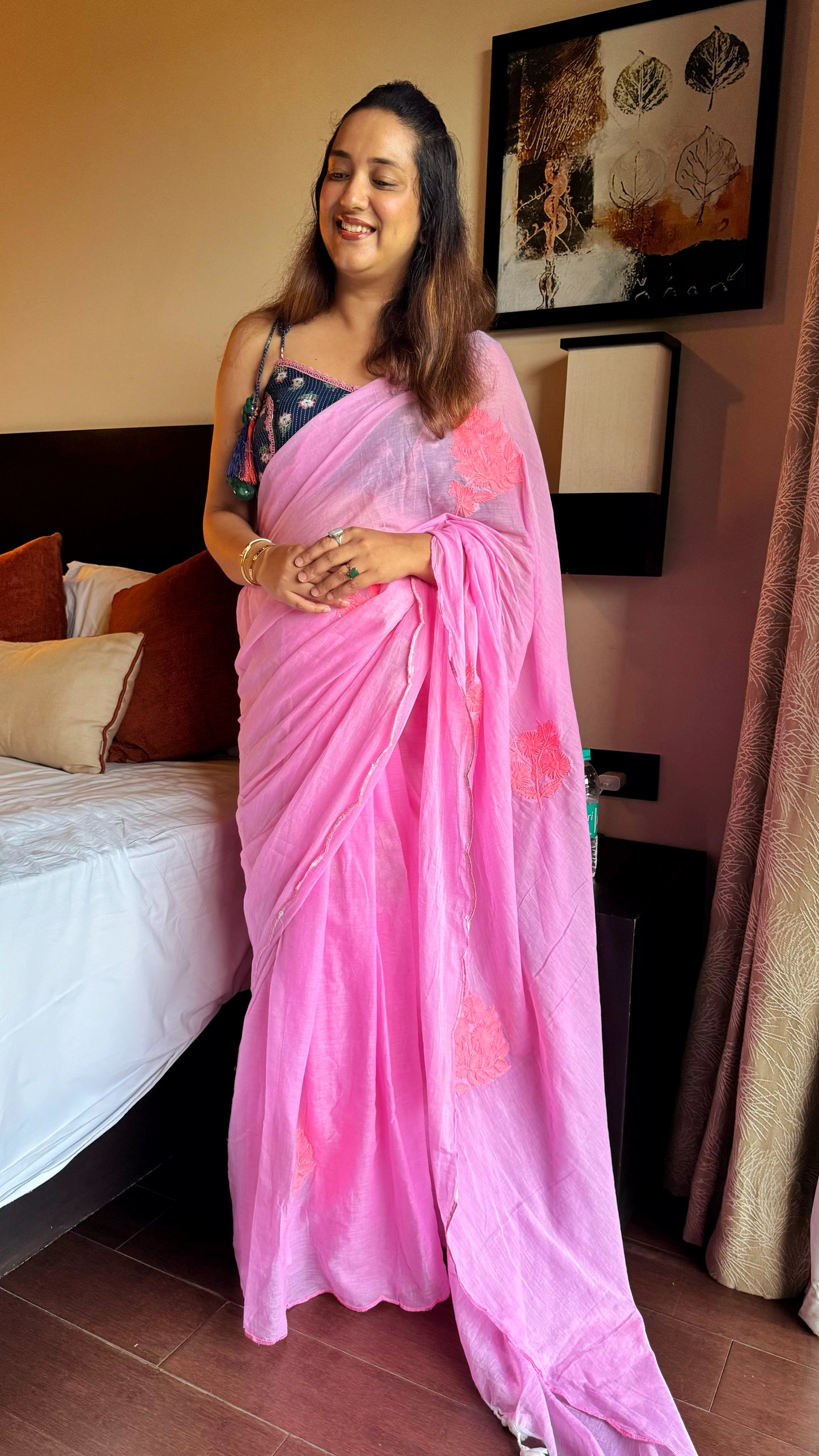 Pale Rose Mul Cotton Saree