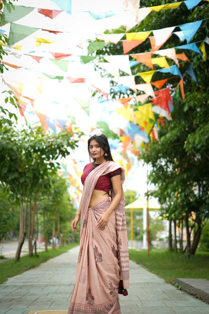 Coral Dream Mulmul Saree