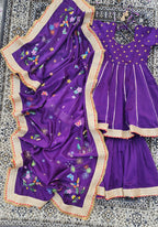 SALVIA HAND EMBROIDERED CHANDERI SHARARA SET