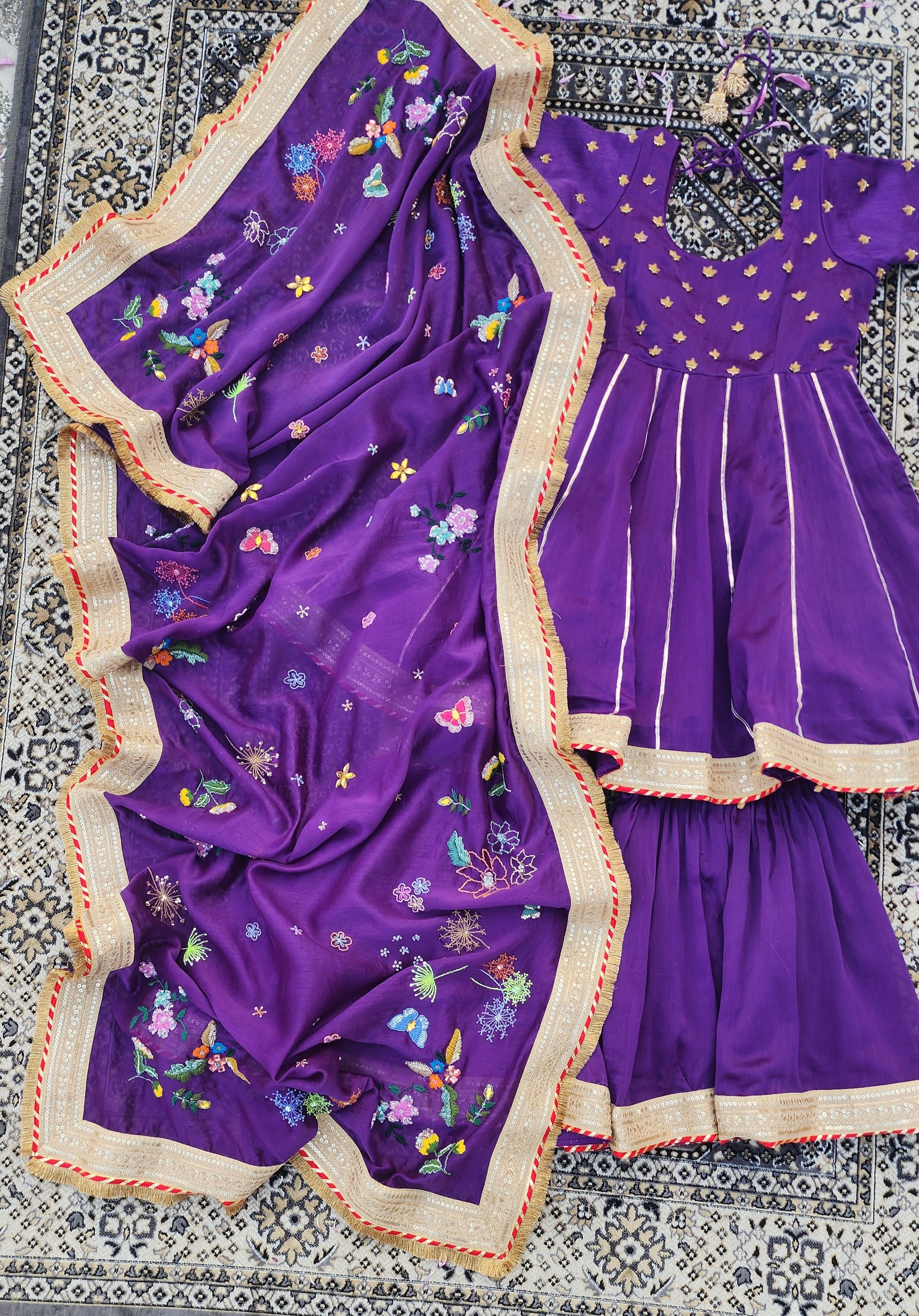 SALVIA HAND EMBROIDERED CHANDERI SHARARA SET
