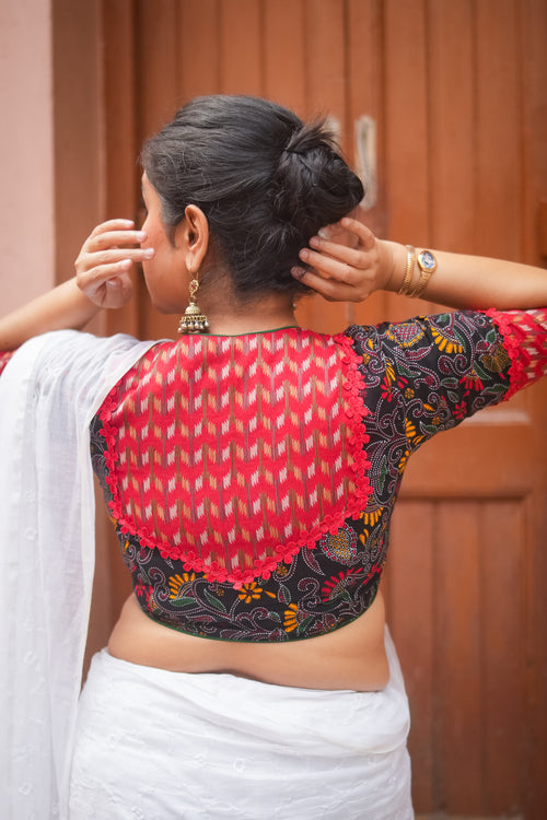 Black Kantha Printed Patchwork Blouse