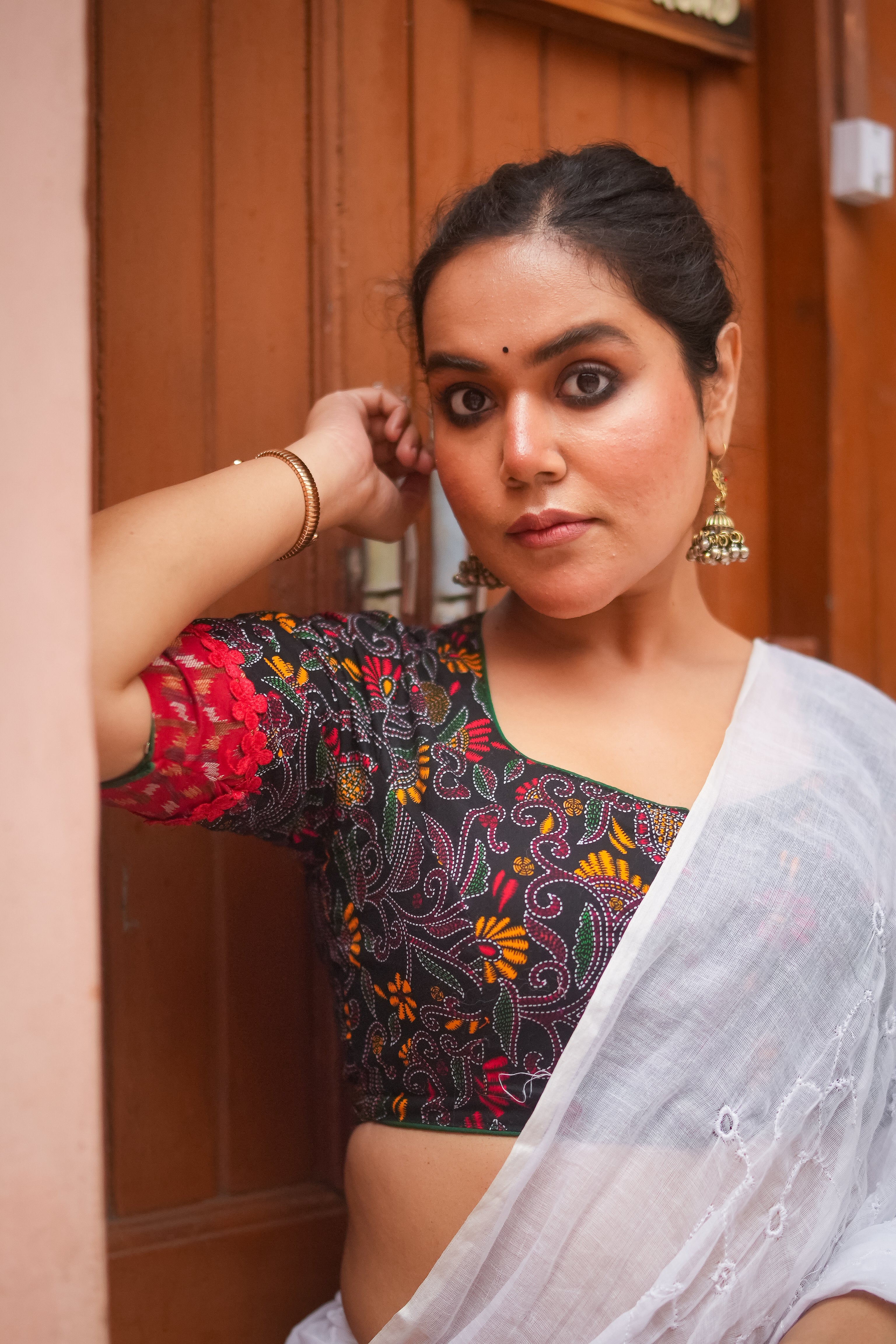 Black Kantha Printed Patchwork Blouse