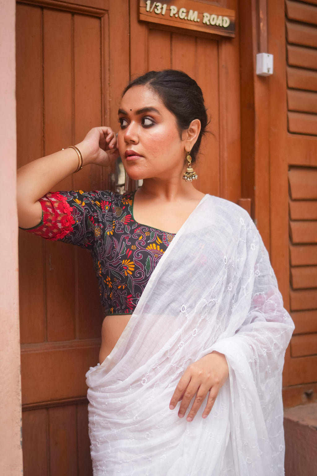 Black Kantha Printed Patchwork Blouse