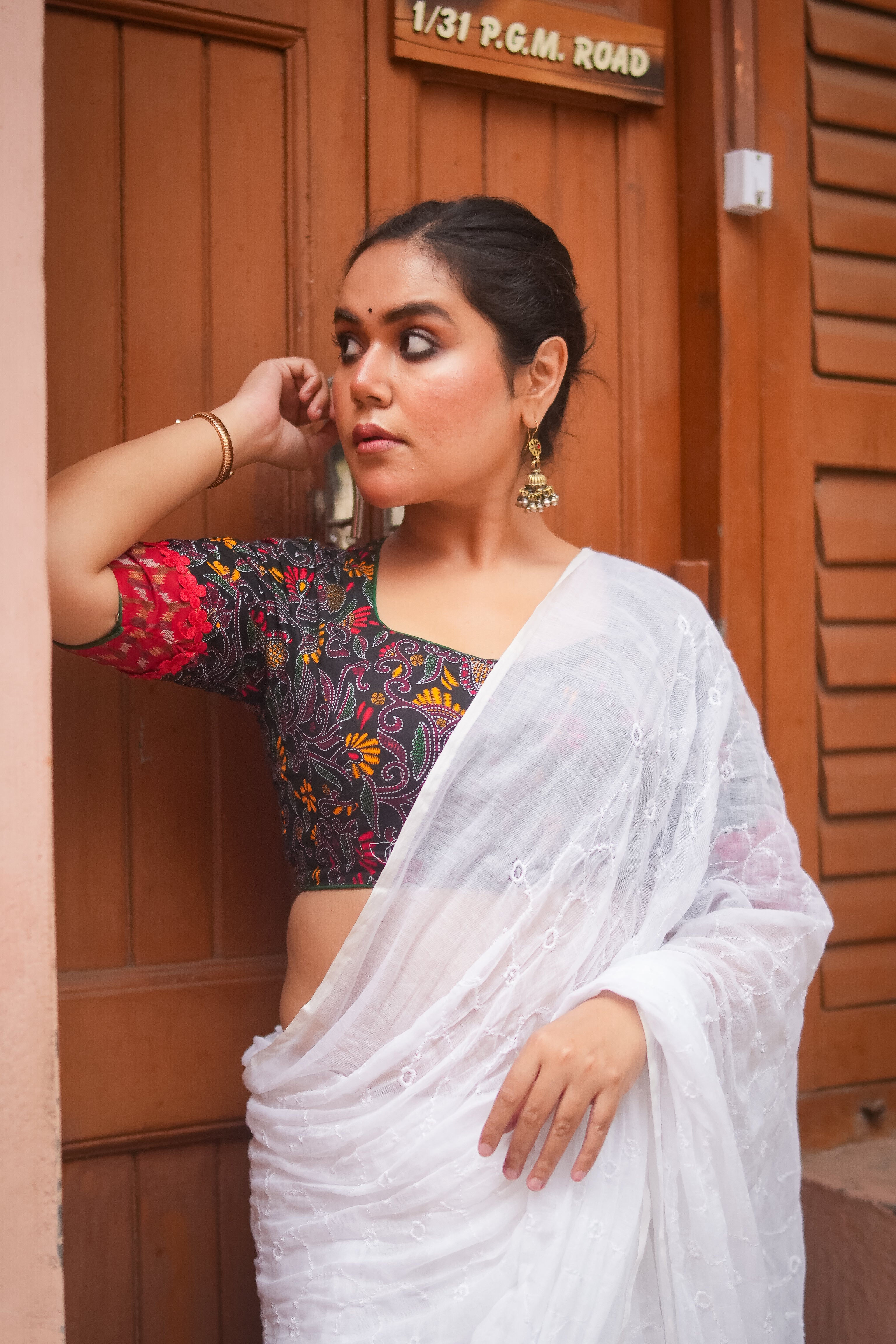Black Kantha Printed Patchwork Blouse