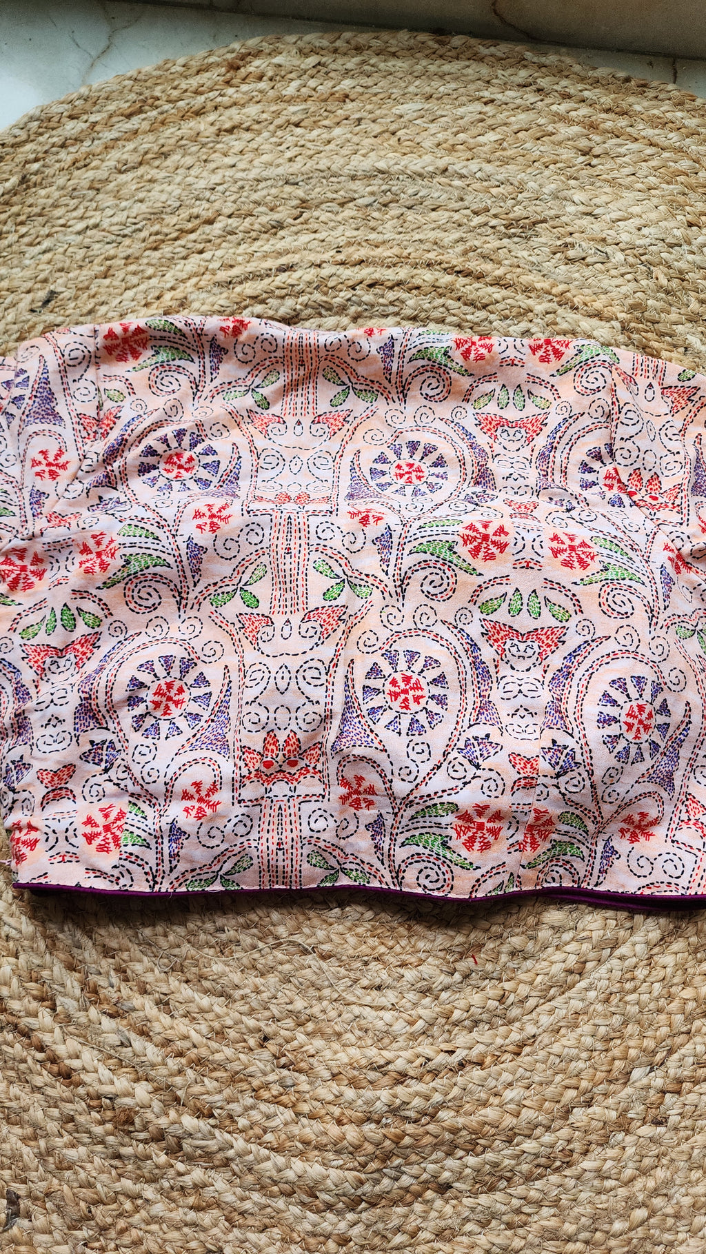 Peach Kantha Printed Patchwork Blouse