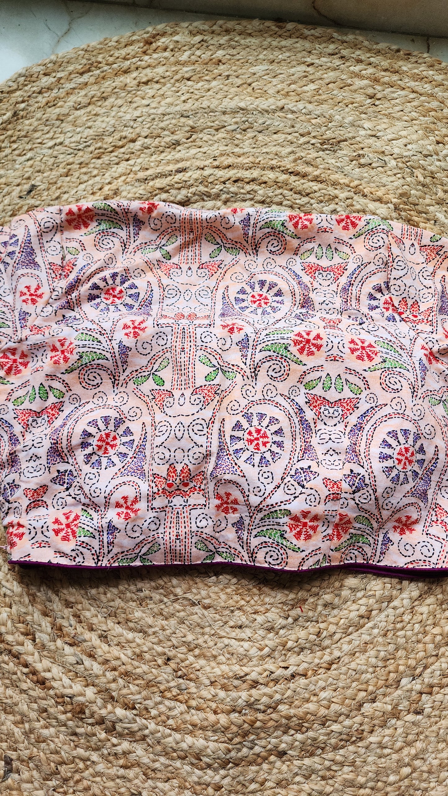 Peach Kantha Printed Patchwork Blouse