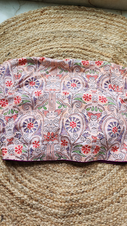 Peach Kantha Printed Patchwork Blouse