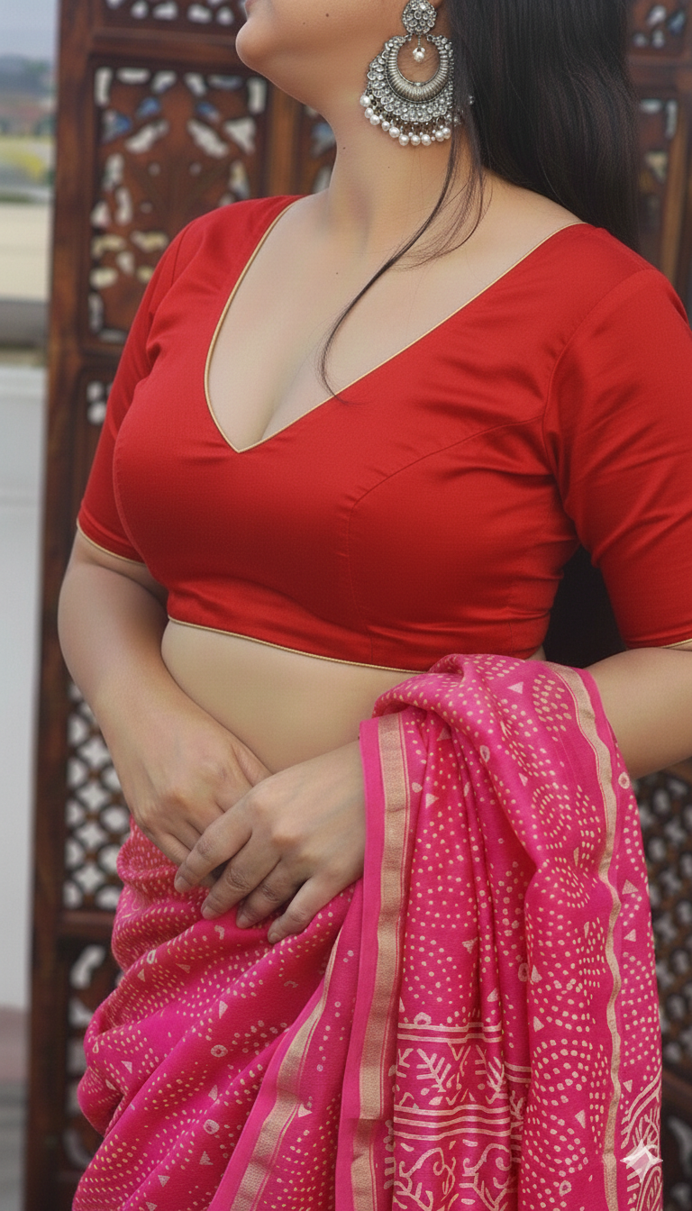 Red Cotton silk Blouse
