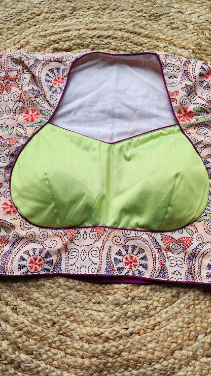 Peach Kantha Printed Patchwork Blouse