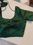 Dark green Art raw silk Blouse