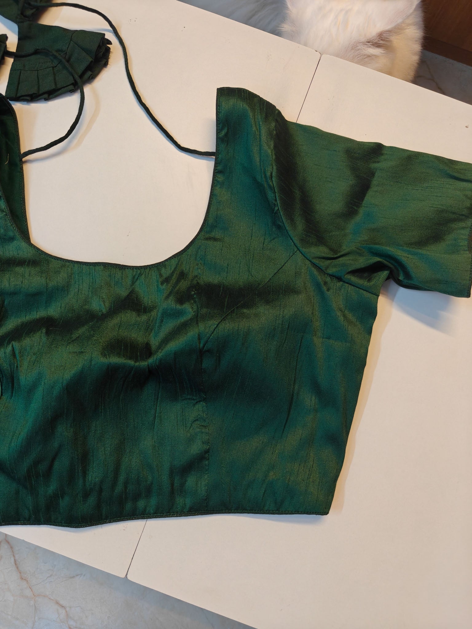 Dark green Art raw silk Blouse