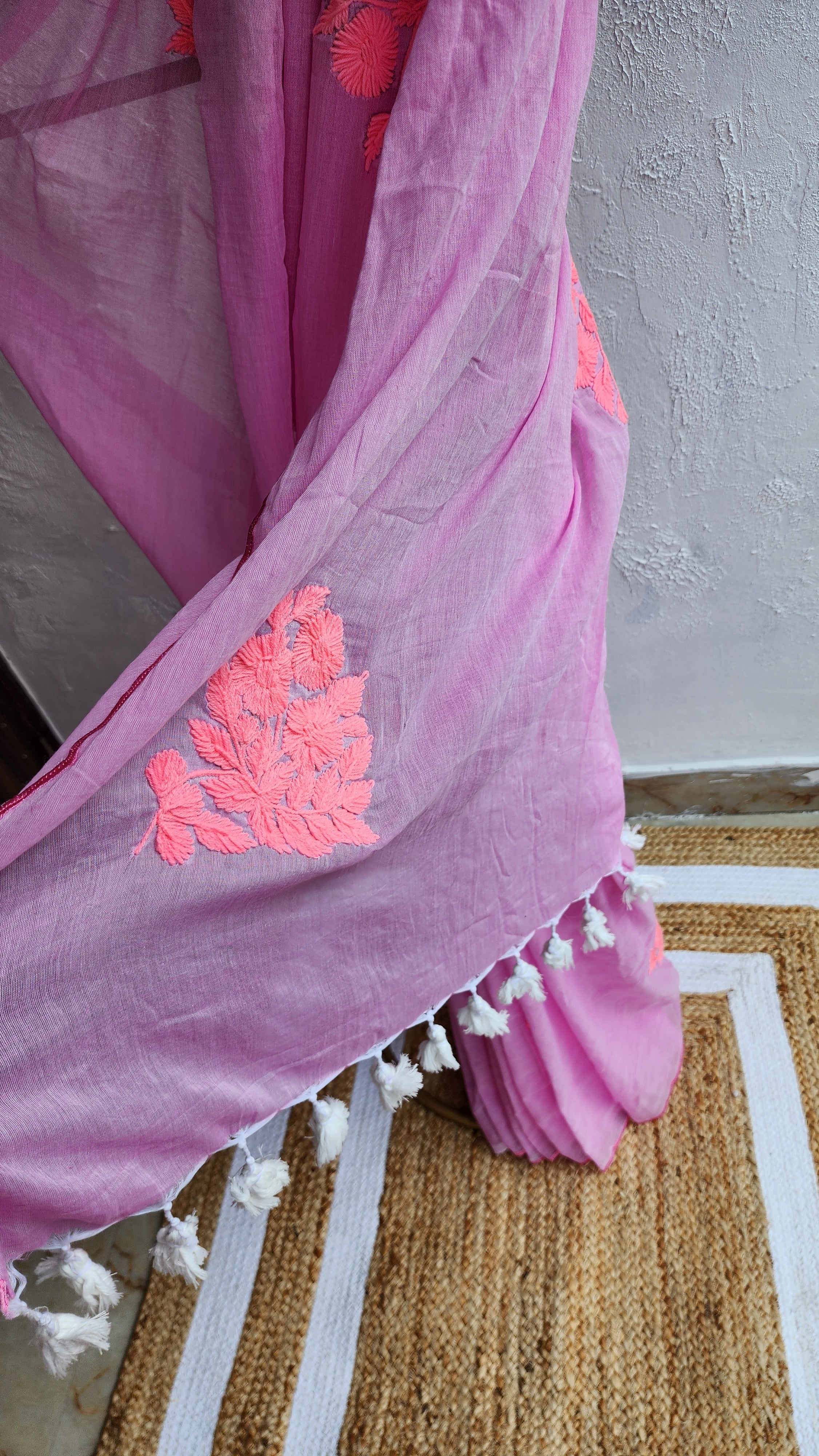 Baby pink Sarosh Mulmul Saree
