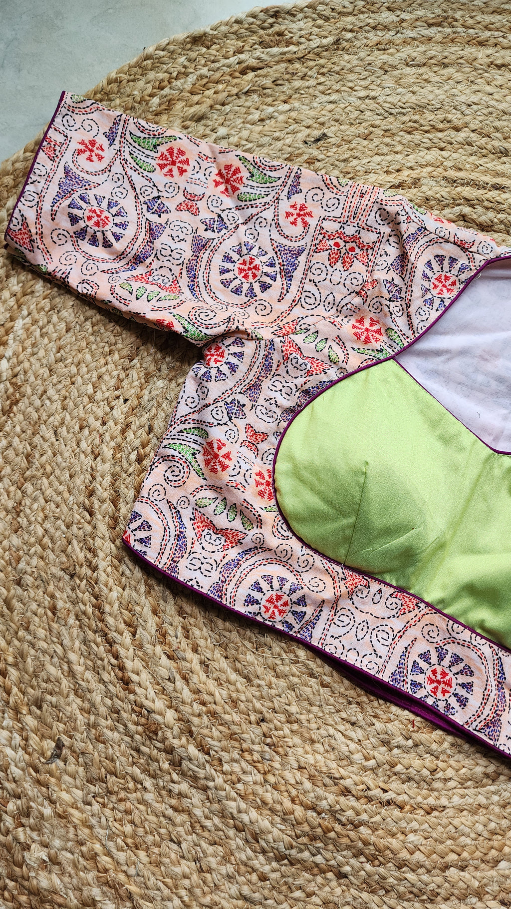 Peach Kantha Printed Patchwork Blouse