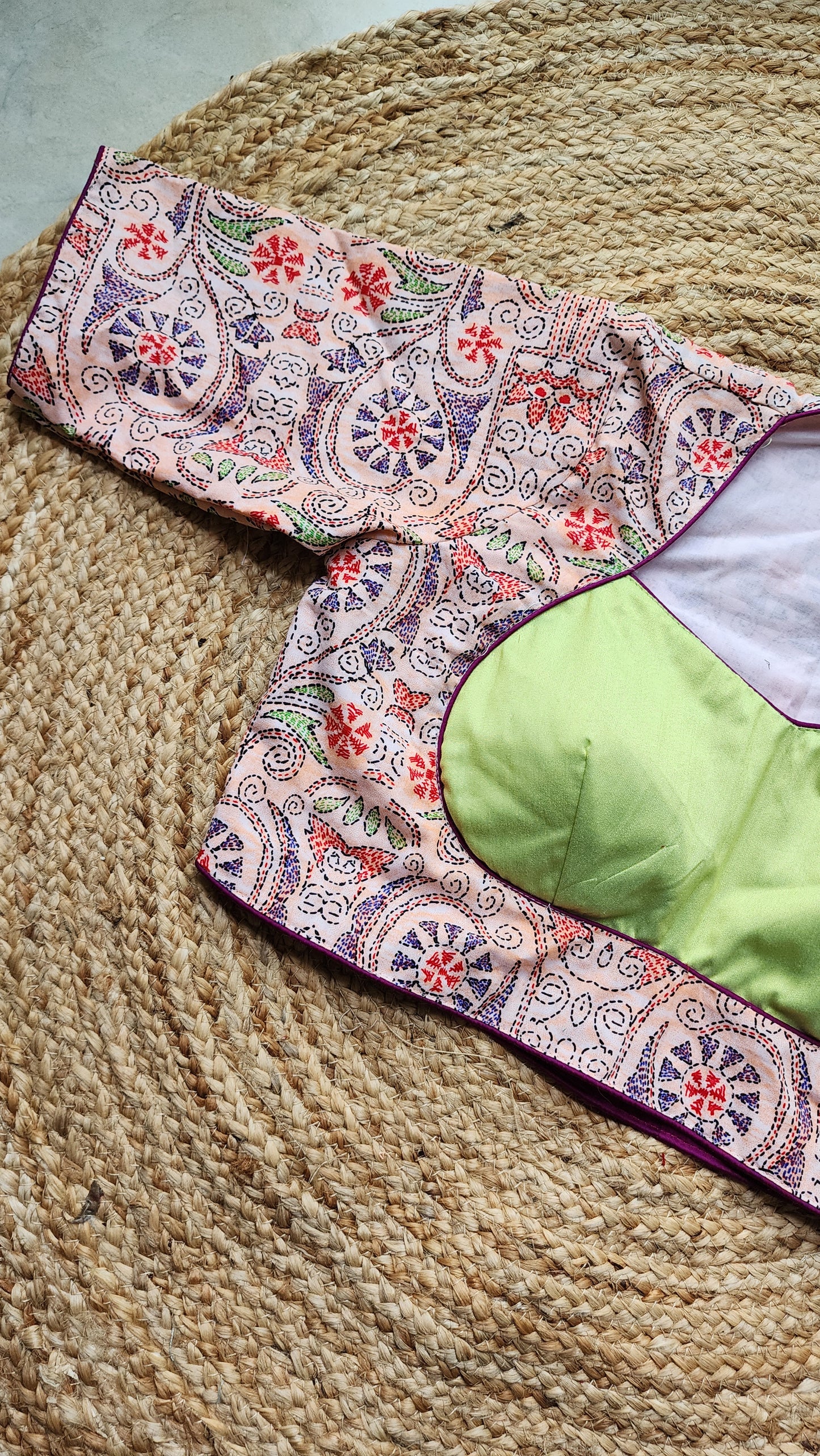 Peach Kantha Printed Patchwork Blouse