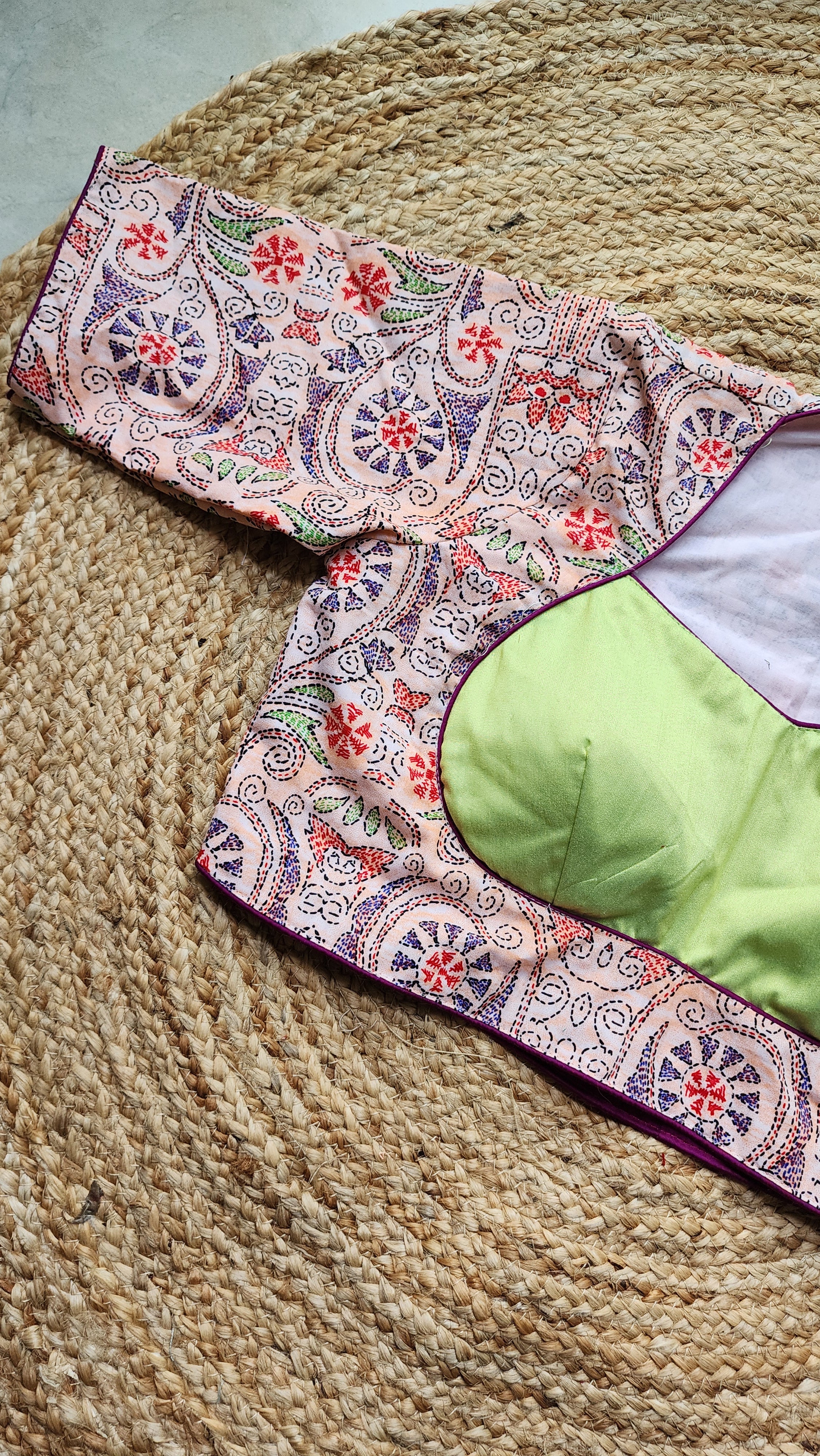 Peach Kantha Printed Patchwork Blouse