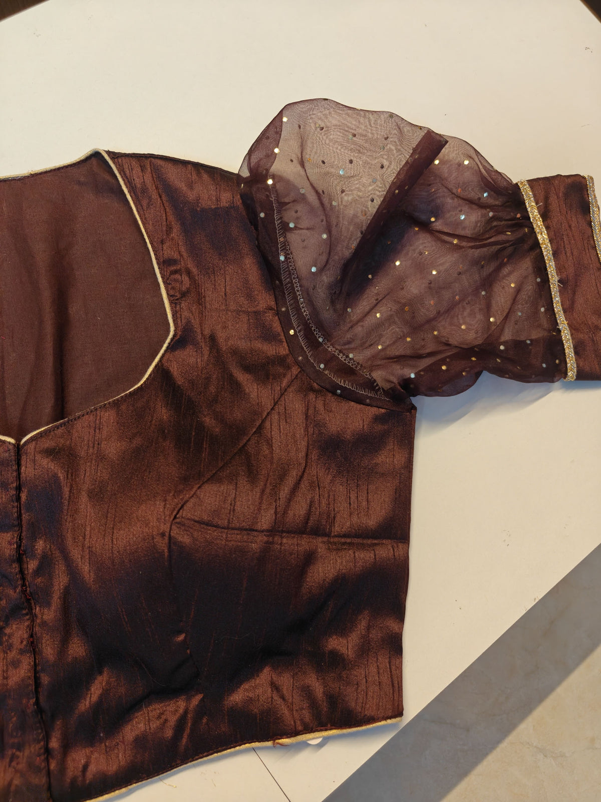 Dark Brown Raw Silk Blouse
