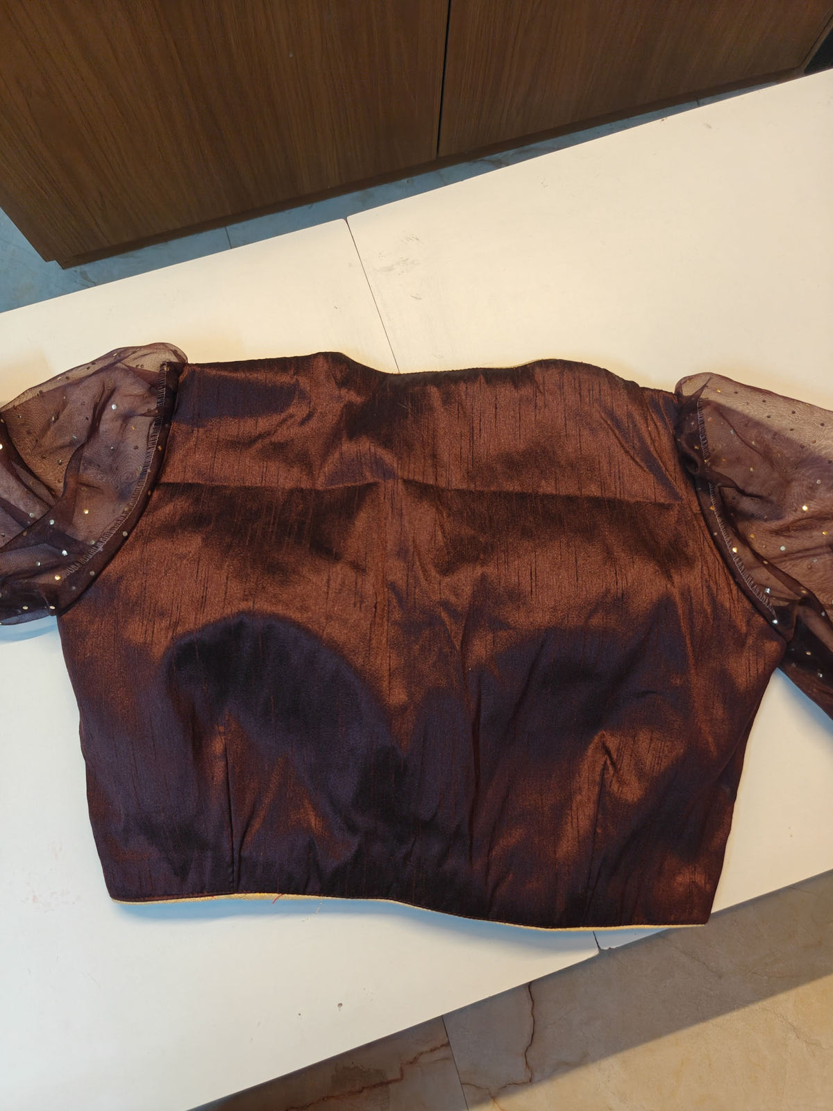Dark Brown Raw Silk Blouse