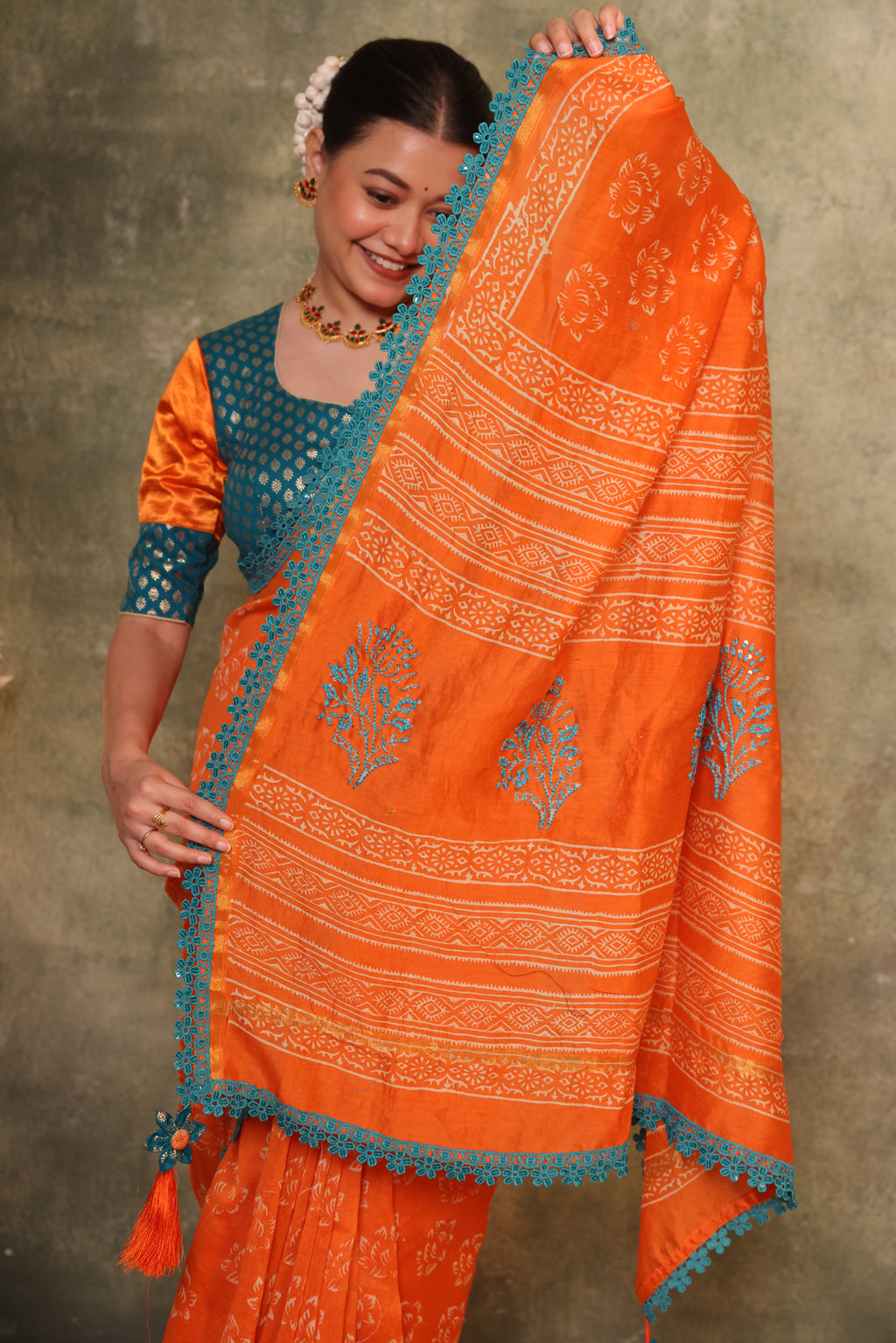 Mandarin Maheshwari Cotton Silk Saree