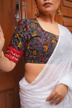 Black Kantha Printed Patchwork Blouse