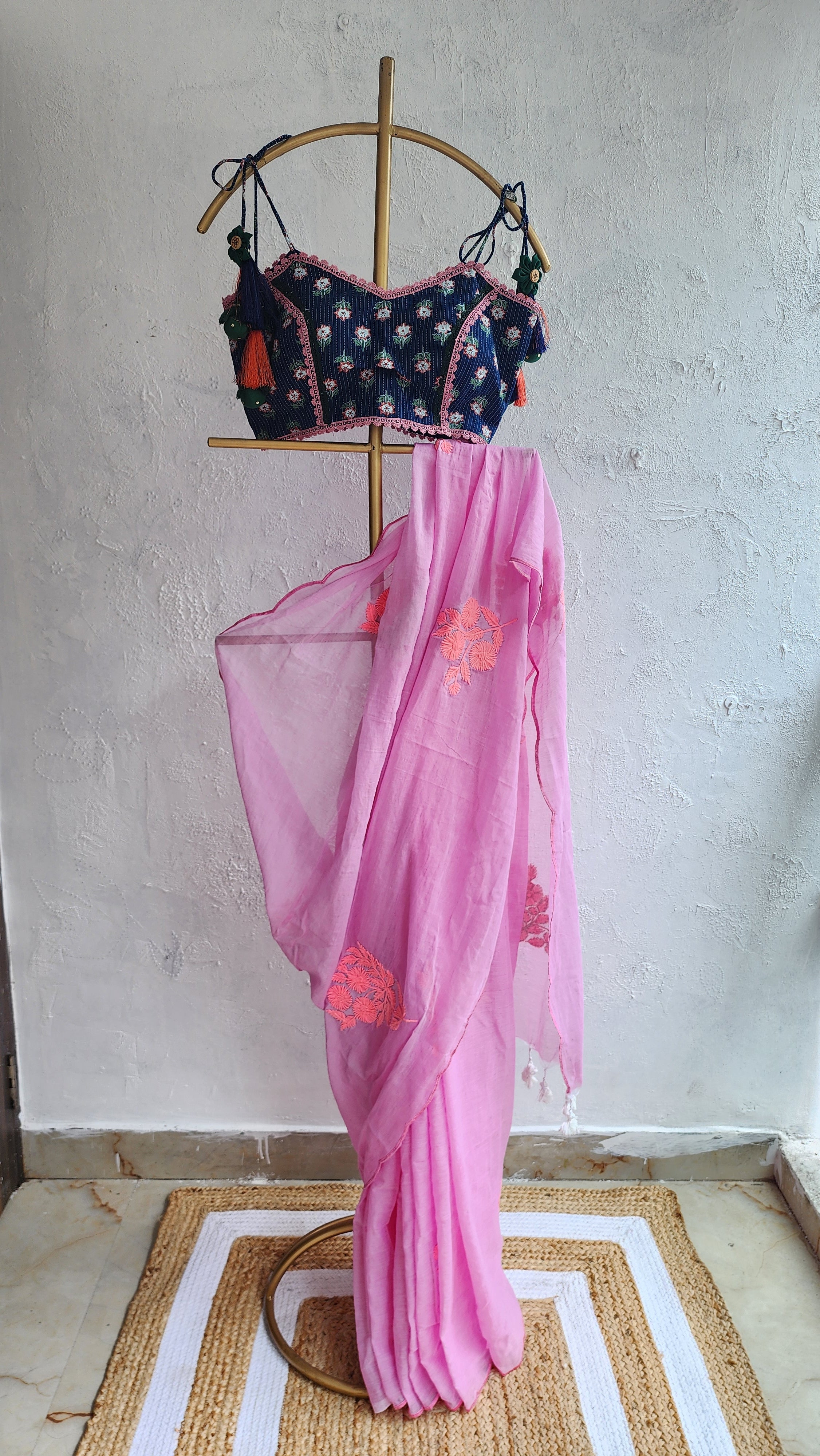 Baby pink Sarosh Mulmul Saree