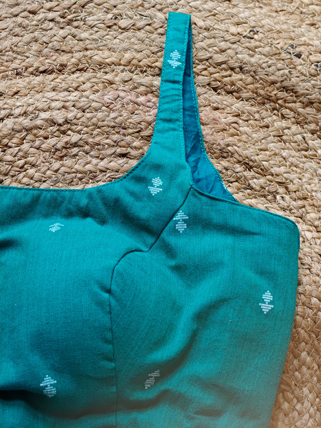 Teal Cotton Jacquard Blouse