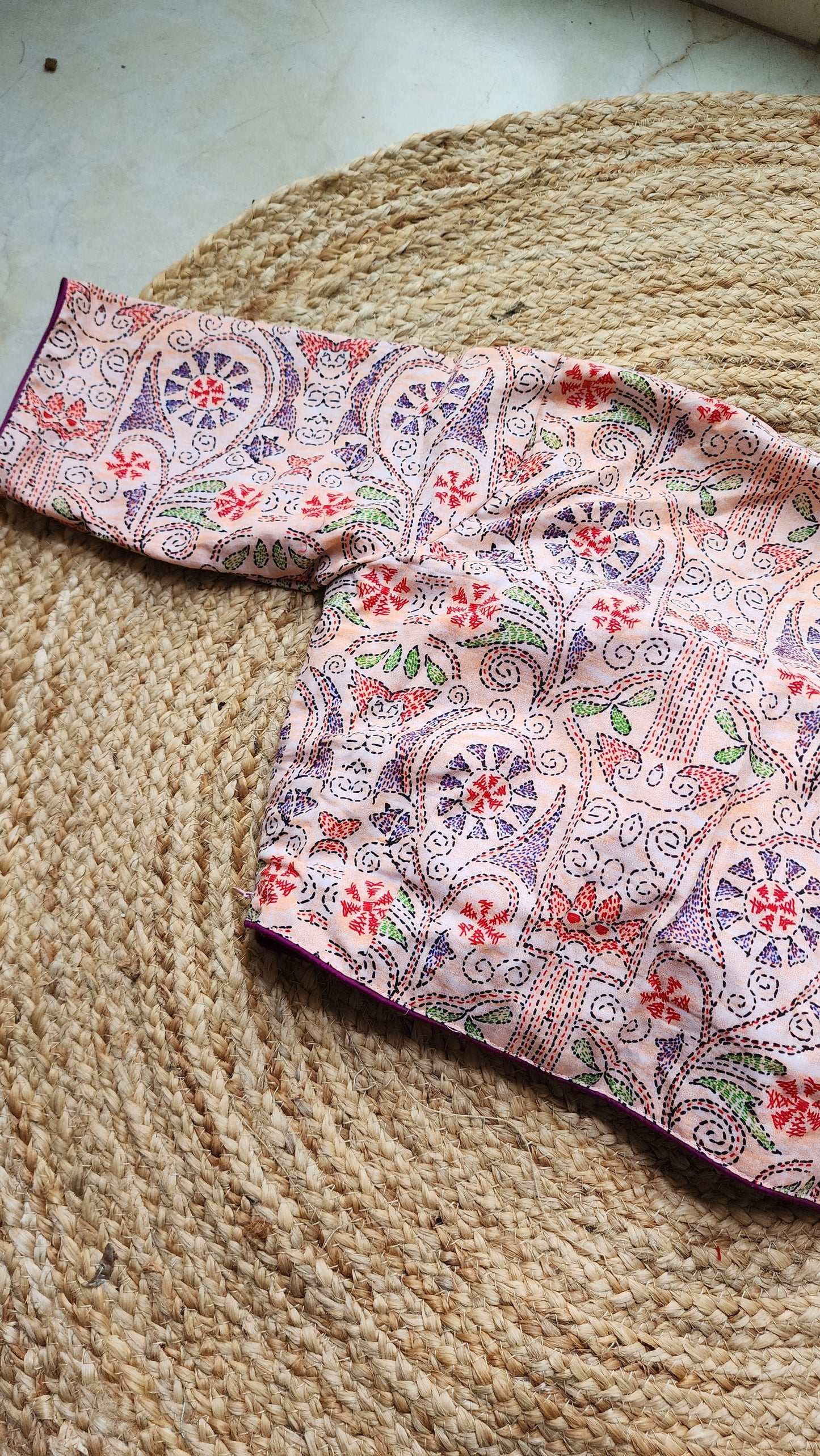 Peach Kantha Printed Patchwork Blouse
