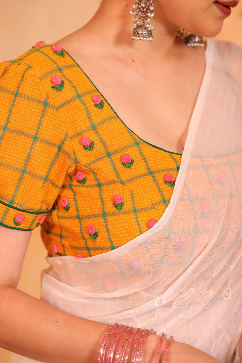 Bloom Check  Haldi Blouse