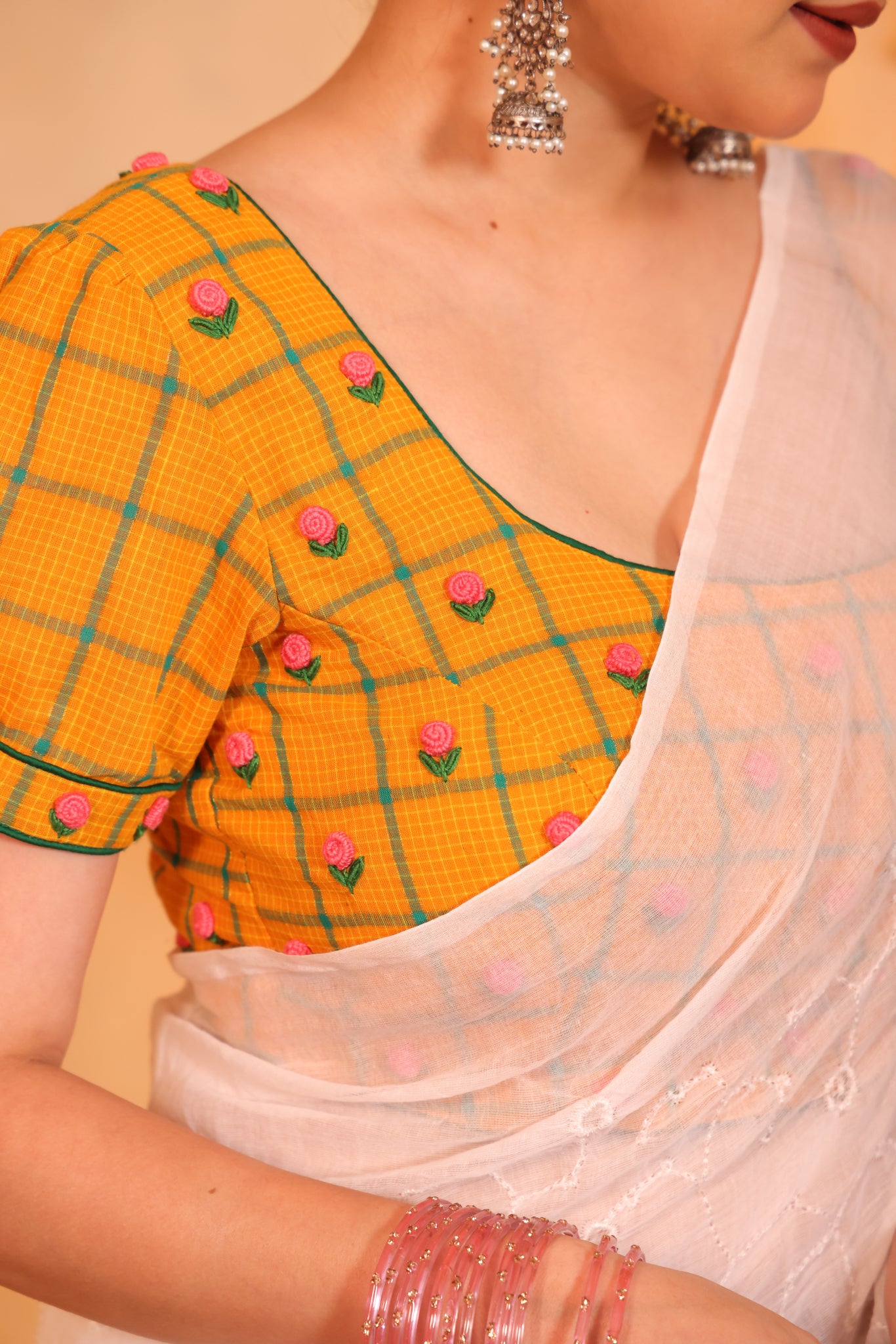 Bloom Check  Haldi Blouse
