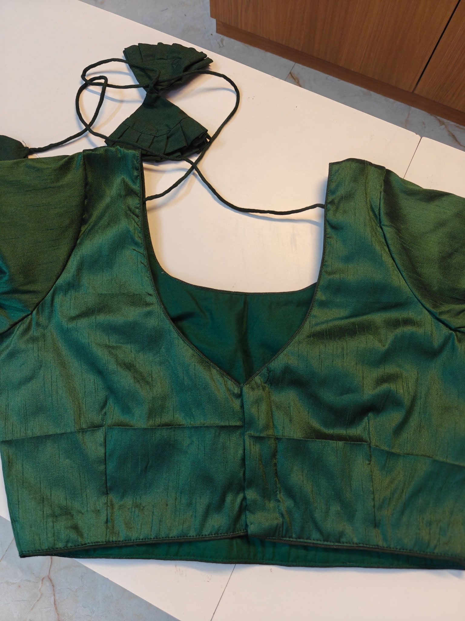 Dark green Art raw silk Blouse