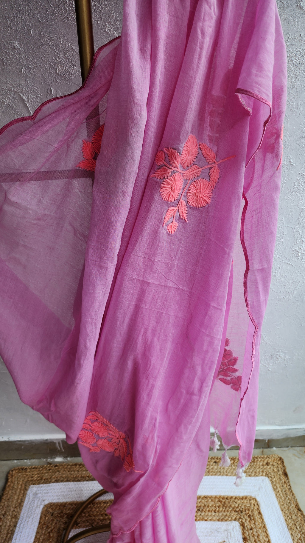 Baby pink Sarosh Mulmul Saree
