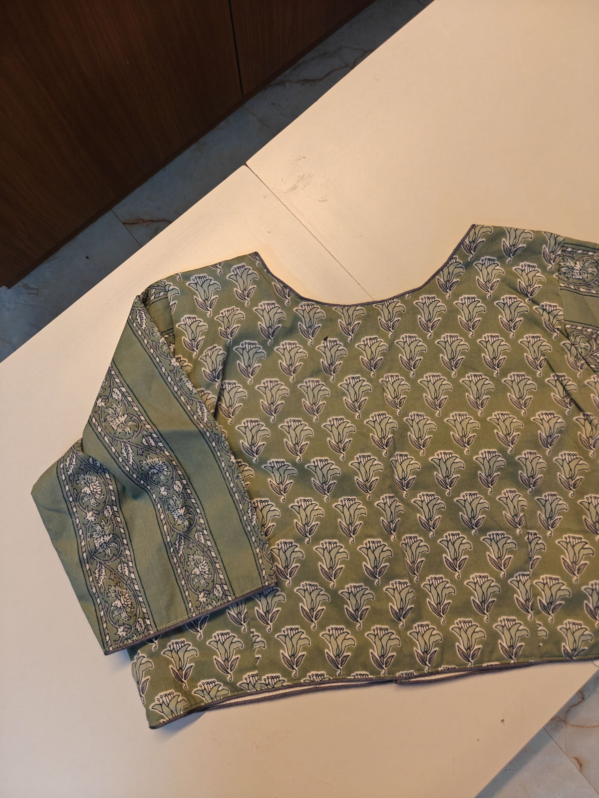 Sage Green Cotton Printed Blouse