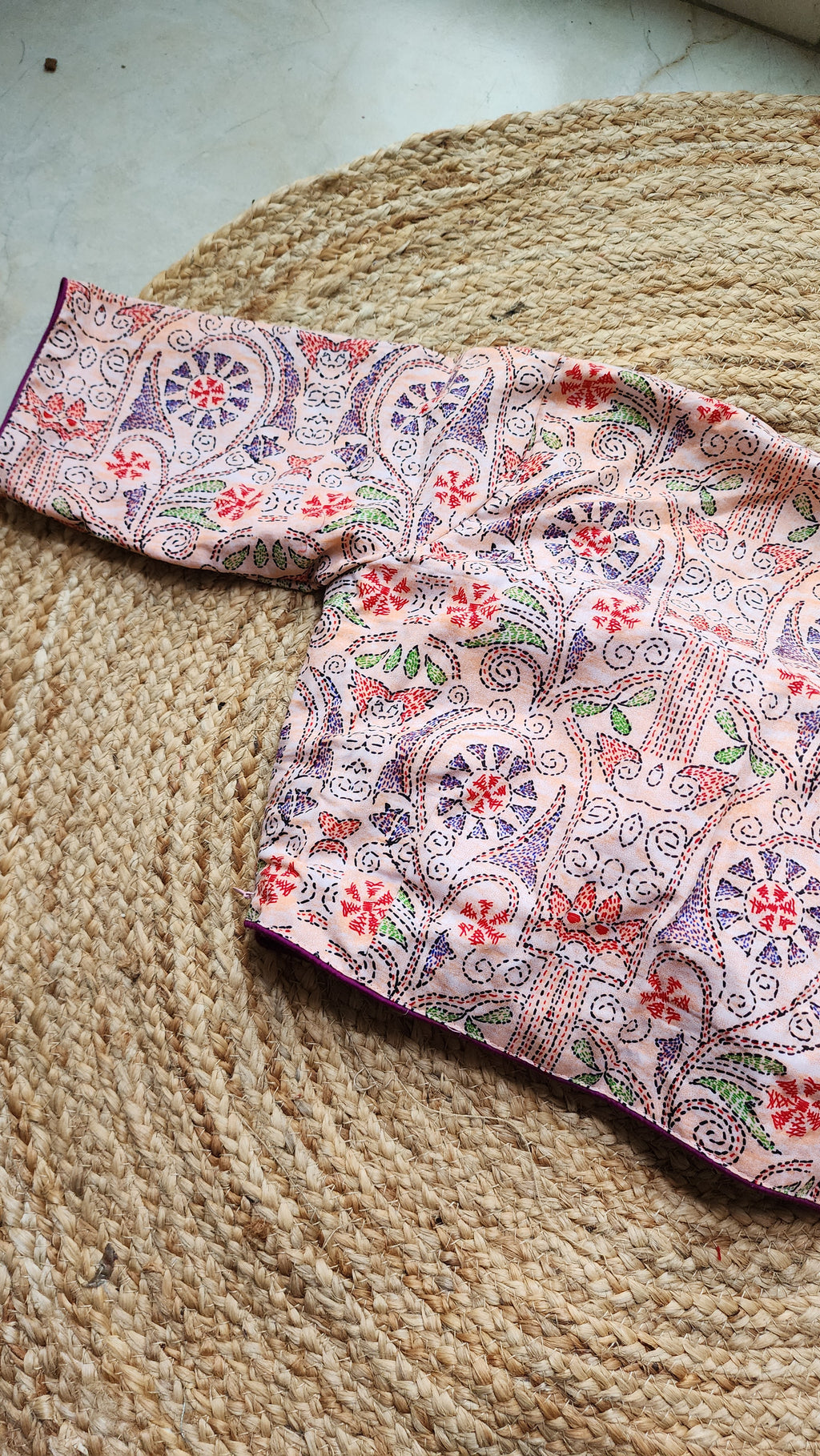 Peach Kantha Printed Patchwork Blouse