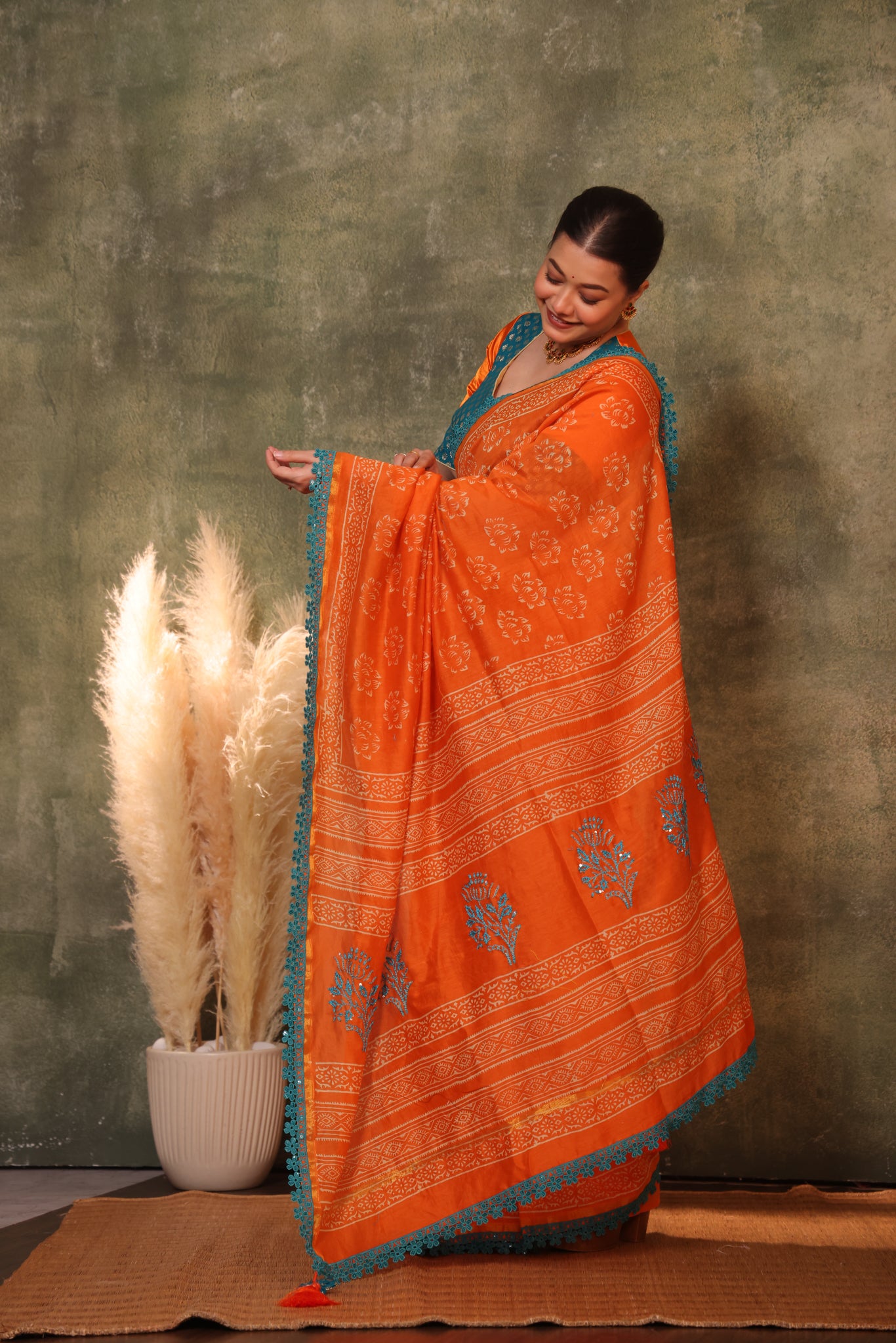 Mandarin Maheshwari Cotton Silk Saree