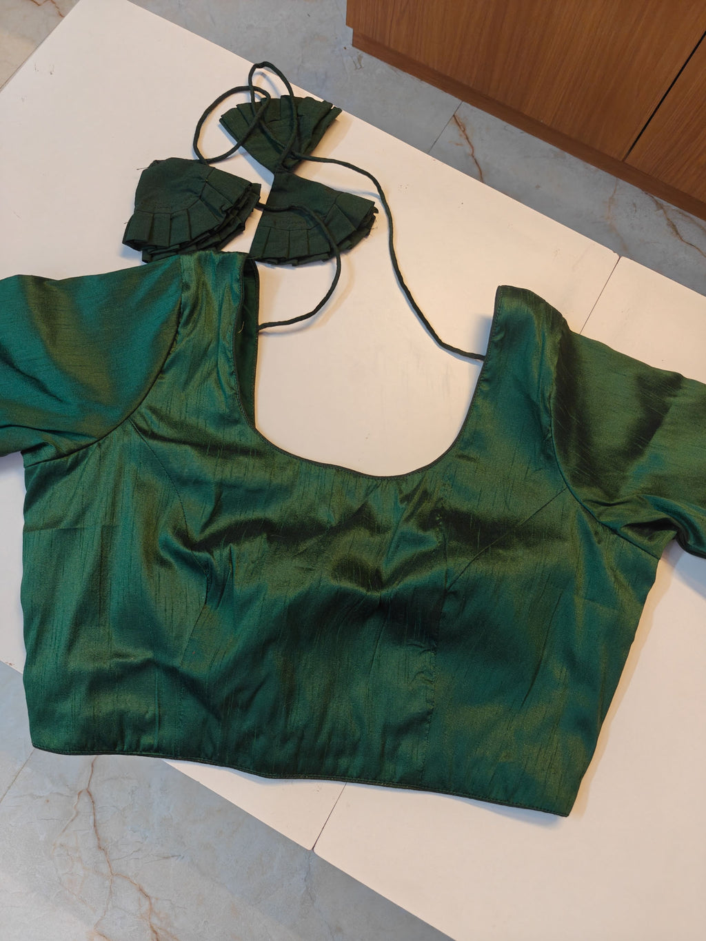 Dark green Art raw silk Blouse