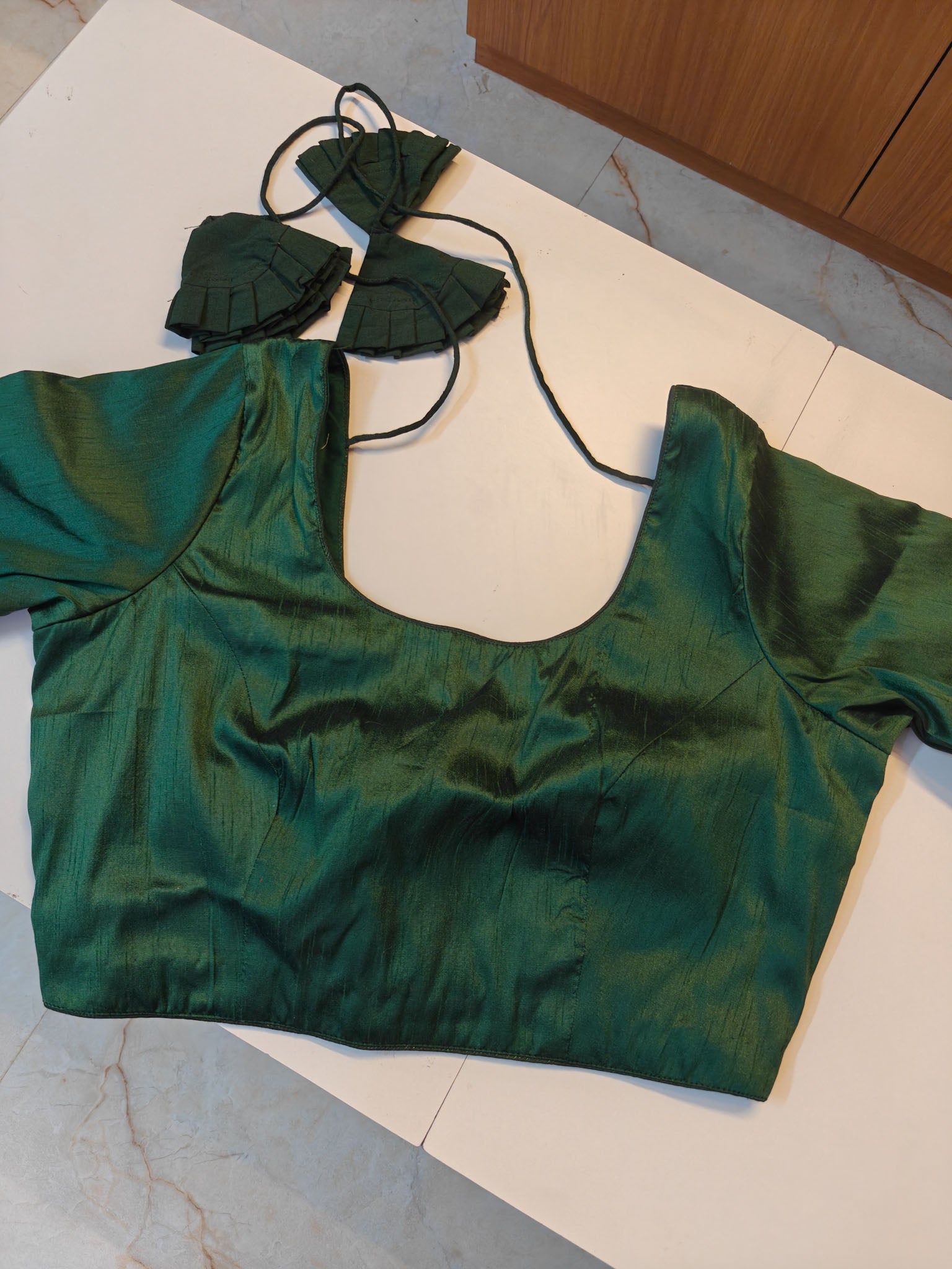 Dark green Art raw silk Blouse