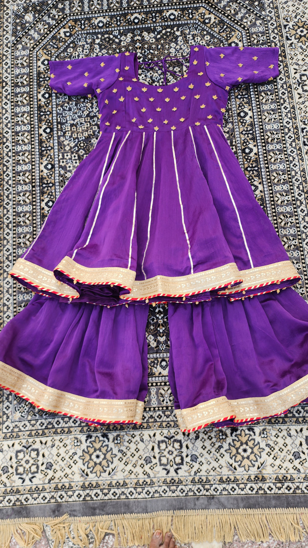 SALVIA HAND EMBROIDERED CHANDERI SHARARA SET