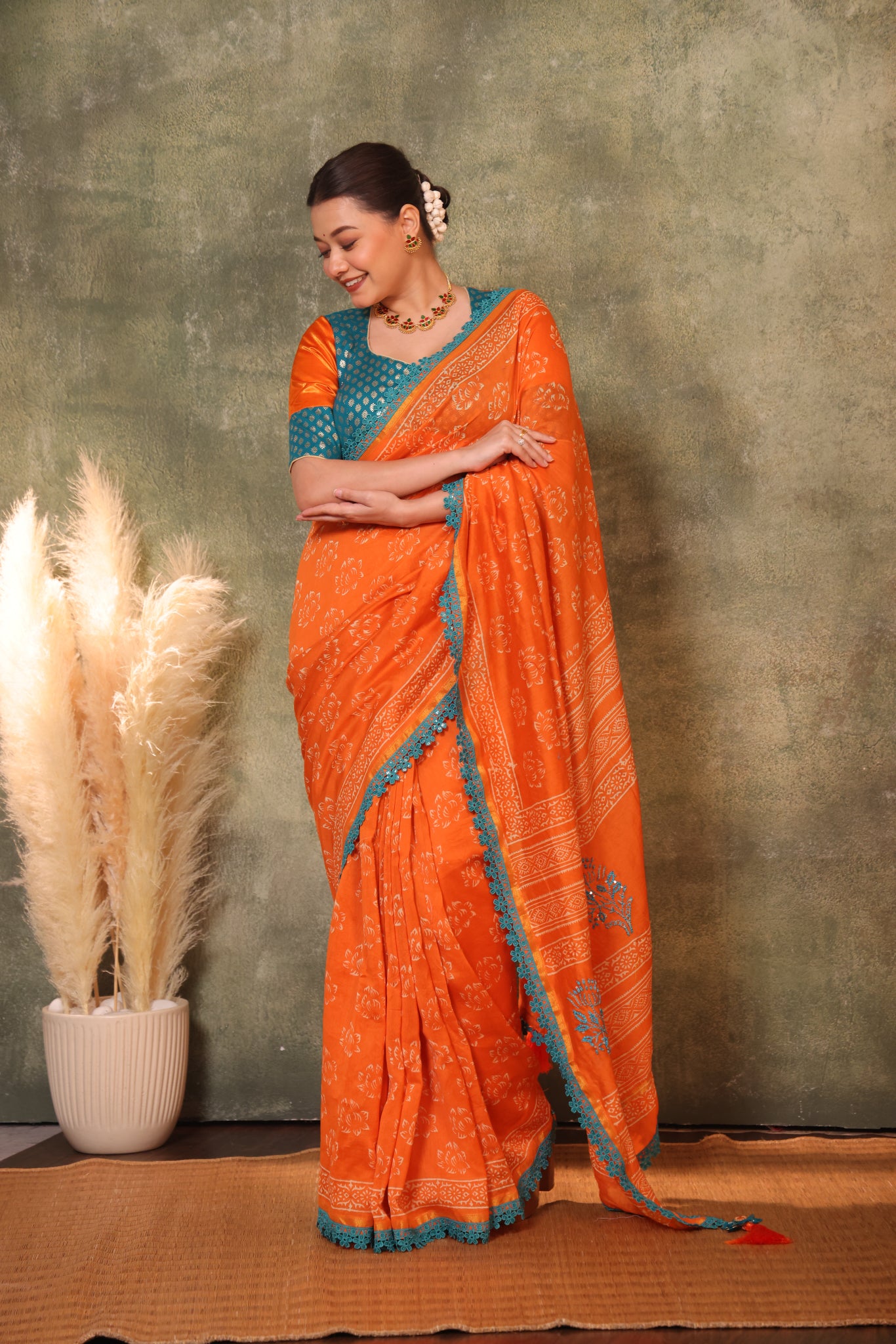Mandarin Maheshwari Cotton Silk Saree