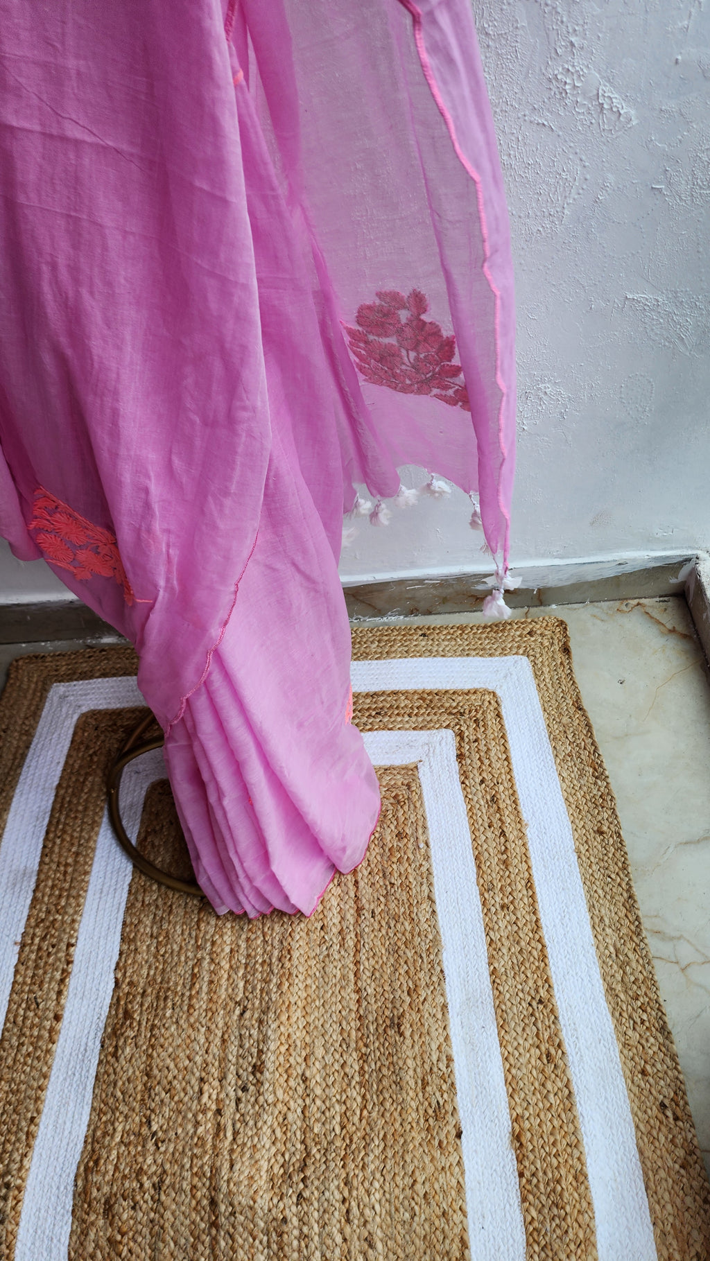 Baby pink Sarosh Mulmul Saree