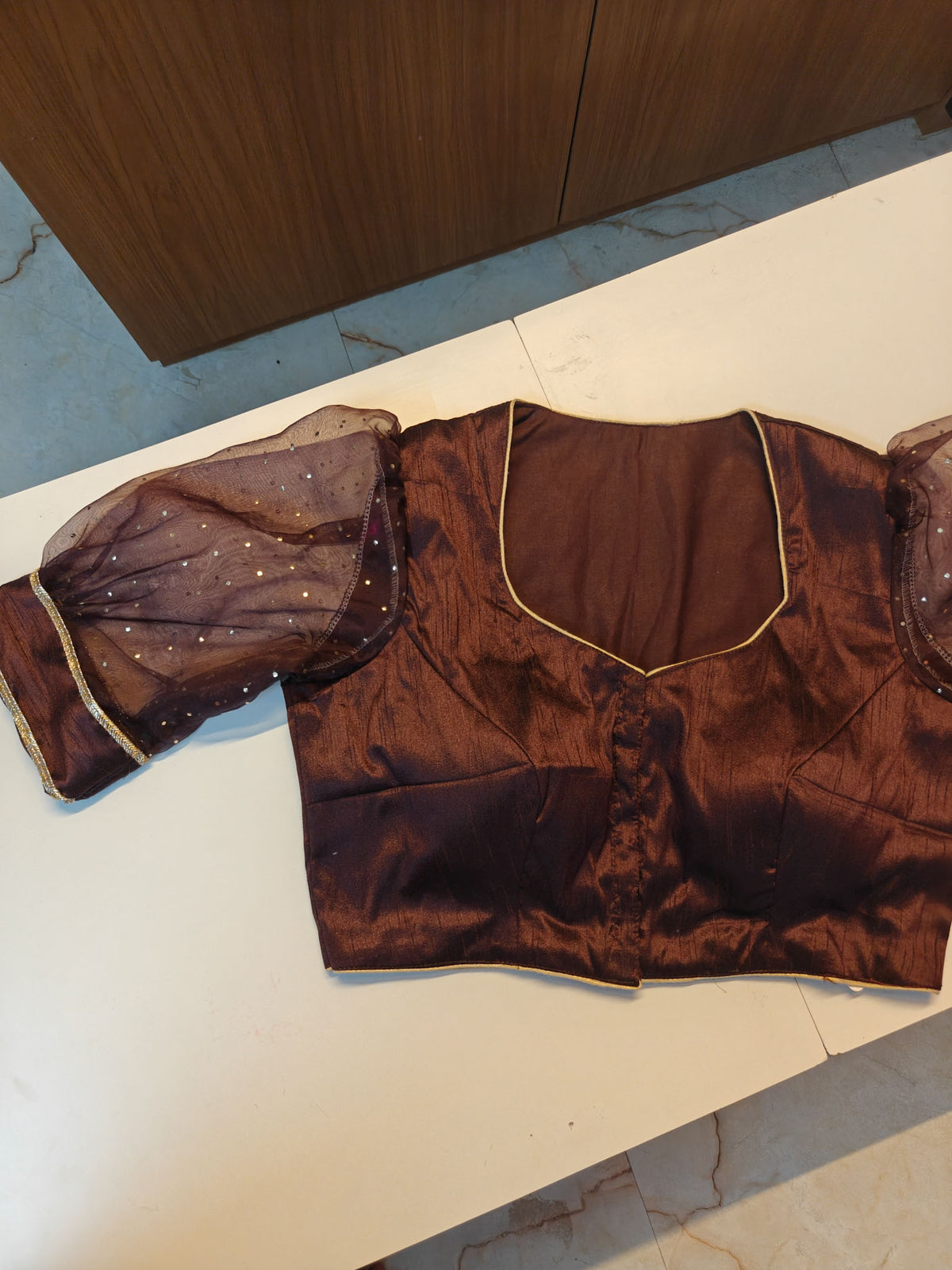 Dark Brown Raw Silk Blouse