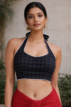 Cross Check Halter Blouse