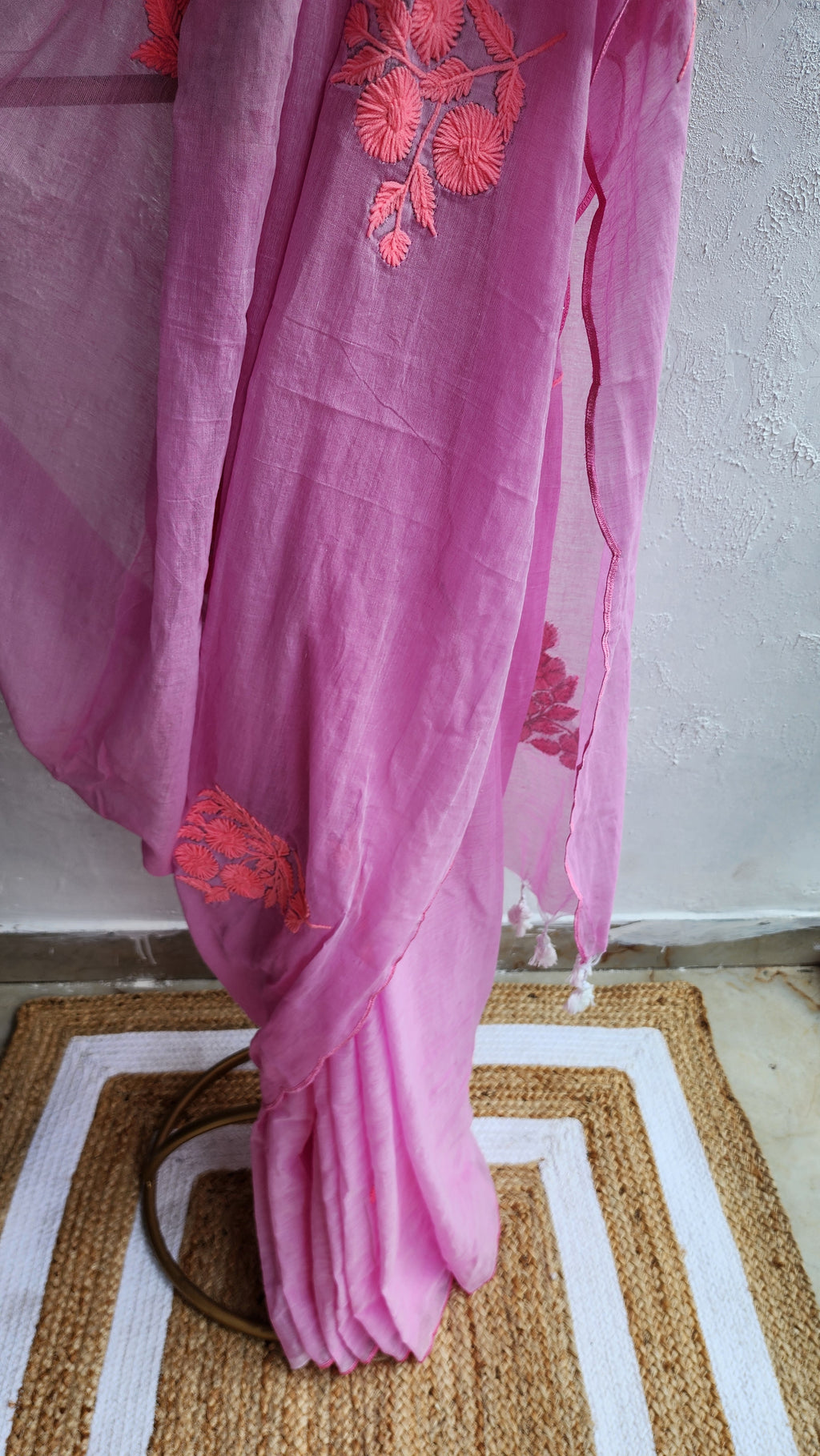 Baby pink Sarosh Mulmul Saree