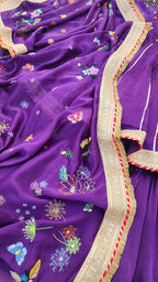SALVIA HAND EMBROIDERED CHANDERI SHARARA SET