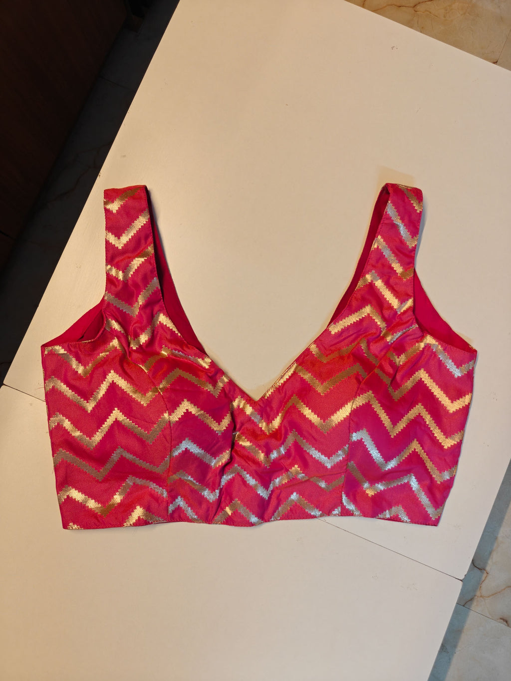 Hot Pink Chevron Brocade Blouse