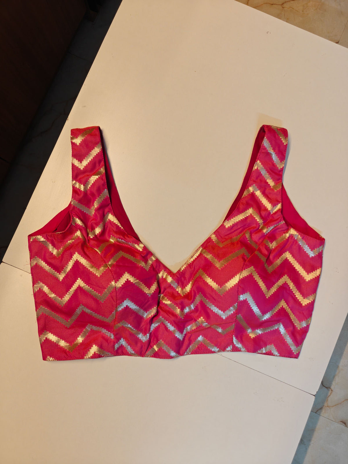 Hot Pink Chevron Brocade Blouse