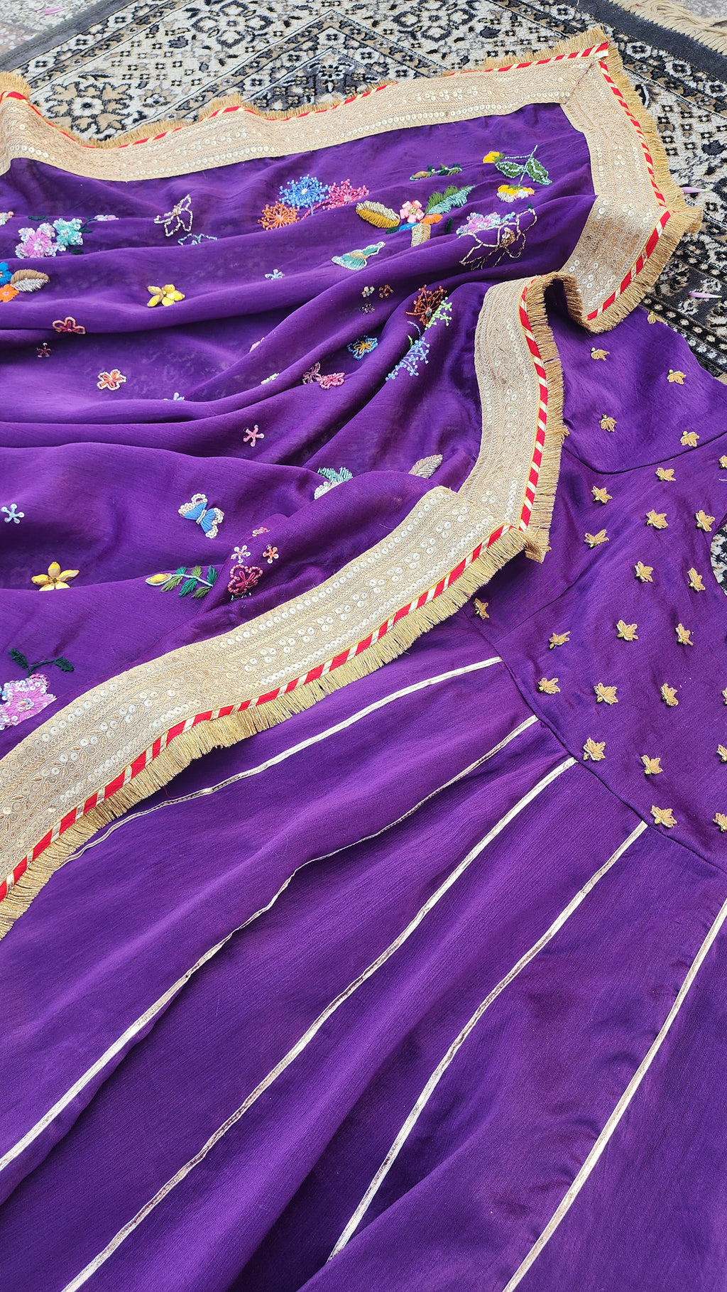 SALVIA HAND EMBROIDERED CHANDERI SHARARA SET