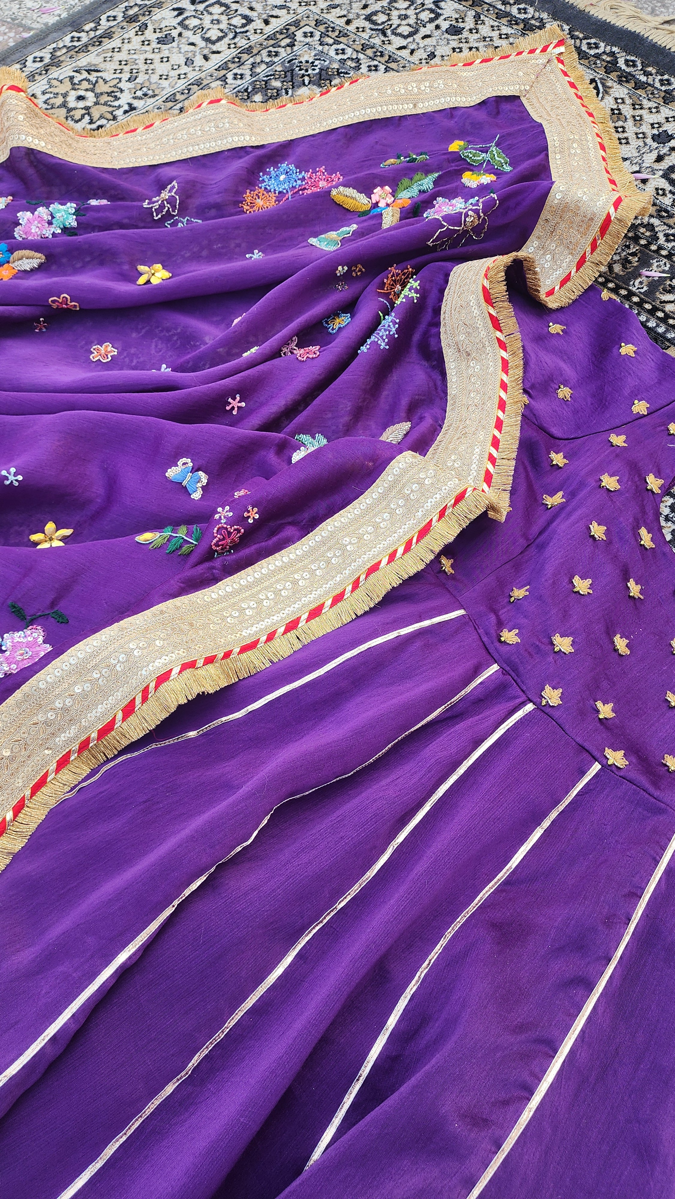 SALVIA HAND EMBROIDERED CHANDERI SHARARA SET