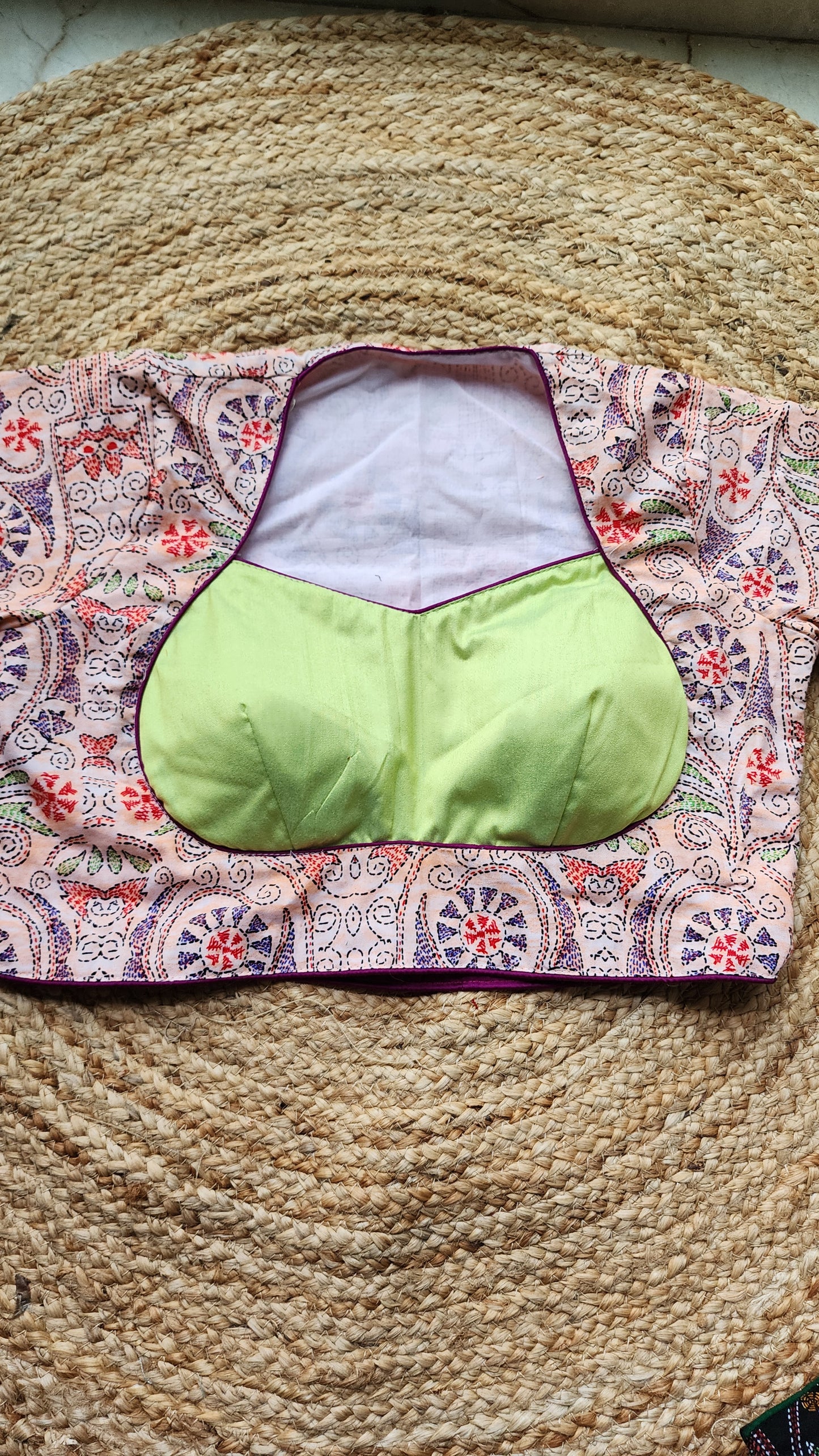 Peach Kantha Printed Patchwork Blouse