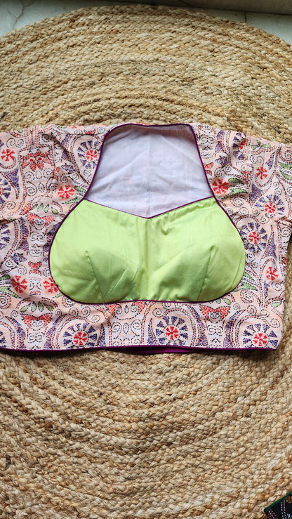 Peach Kantha Printed Patchwork Blouse